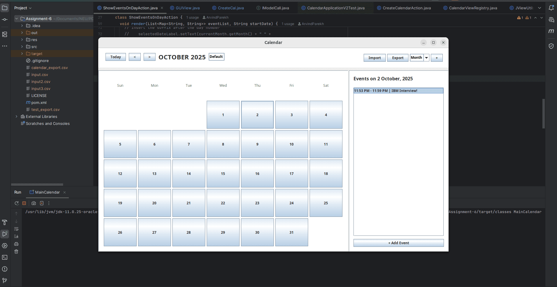 Calendy interface showing calendar views and event planning